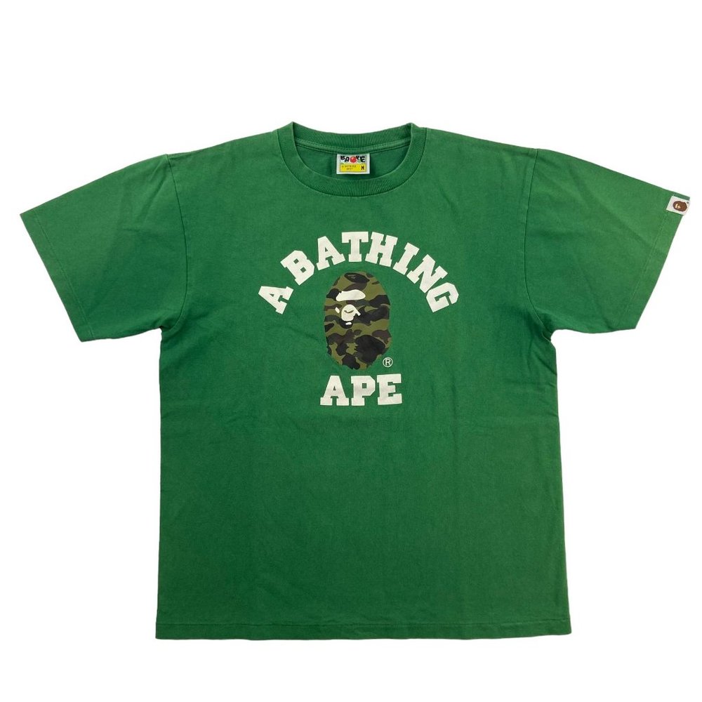 Bape Green "A Bathing Ape" Logo Tee with Camo Ape Head